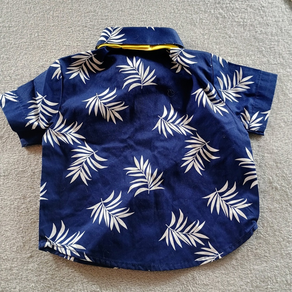 Tommy Hilfiger Boys Palm Leaf Button Down Navy 12M Yellow Bow Tie - Picture 5 of 7